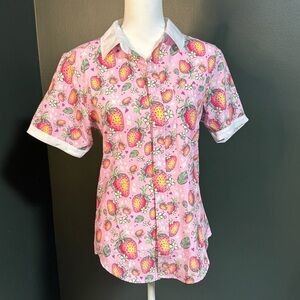 Starberry Silk Pink Strawberry Button Up Shirt XS